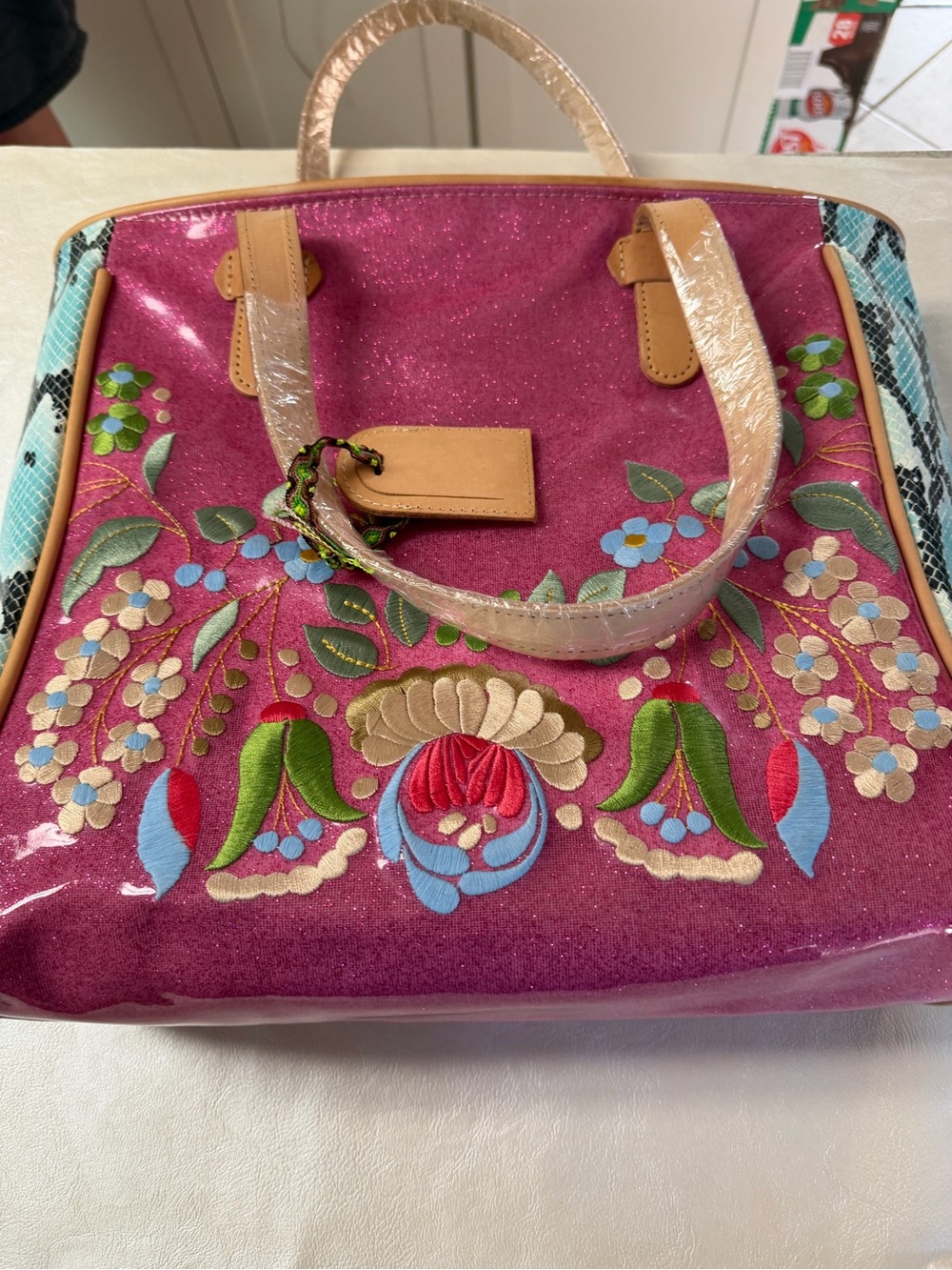 Consuela Pink Embroidered Floral Tote